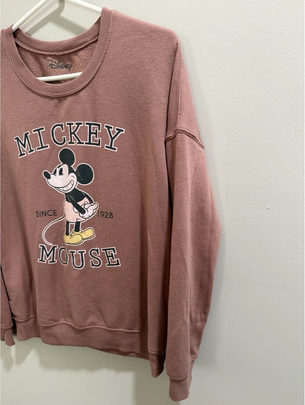 Disney Mickey Mouse Pink Logo Graphic Fleece Crew Neck Pullover Women's M